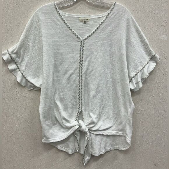 Max Studio embroidered Ruffle Sleeve Tie-Front Top 1X boho coastal cowgirl - Picture 1 of 4